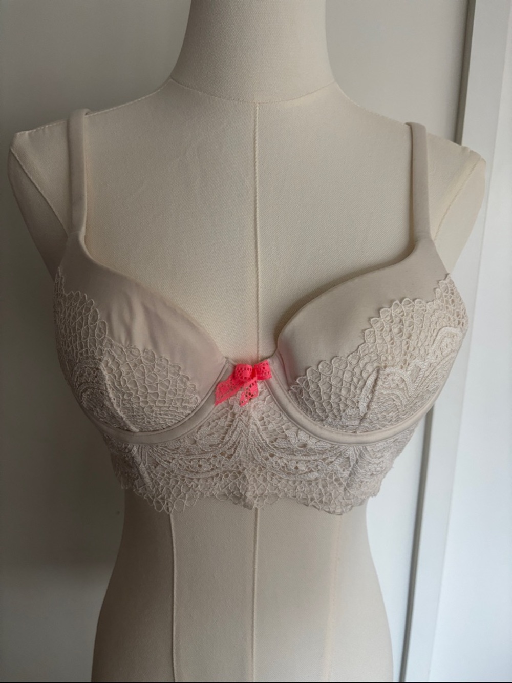 Victoria's Secret White Lace Longline Corset Bra 34B
